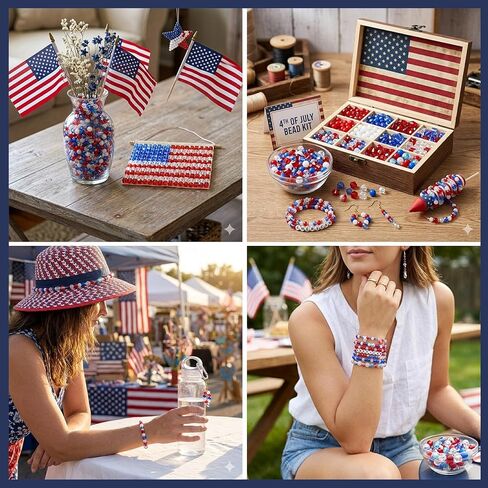 1900PCS Red White and Blue Beads,4th of July Beads Patriotic Star Shaped Bracelet Beads American Pony Beads Memorial Day DIY Jewelry Making Crafts in Saudi Arabia