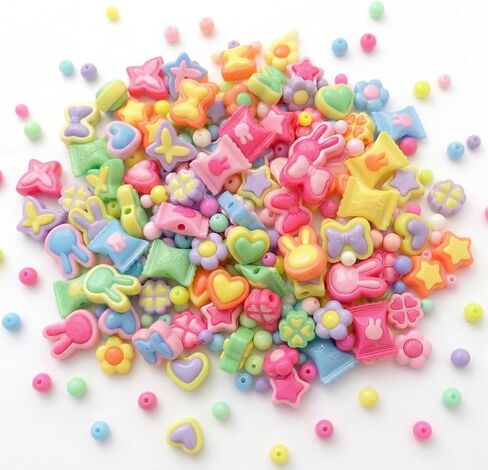 Jabrand 240pcs Acrylic Beads for Bracelet Making, Assorted Bead Charms for Jewelry Making Heart Flower Butterfly Candy Round Beads for Keychains Necklace Decoration DIY Crafts in Saudi Arabia