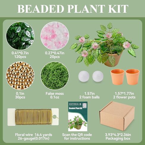 XHYMIA Beaded Plant Kit Green Glass Leaf Beads, Flower Glass Beads Mini Forever Plant Making and DIY Crafts with Video Tutorials in Saudi Arabia