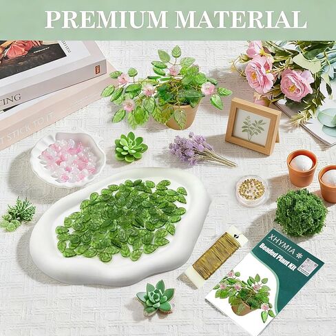 XHYMIA Beaded Plant Kit Green Glass Leaf Beads, Flower Glass Beads Mini Forever Plant Making and DIY Crafts with Video Tutorials in Saudi Arabia