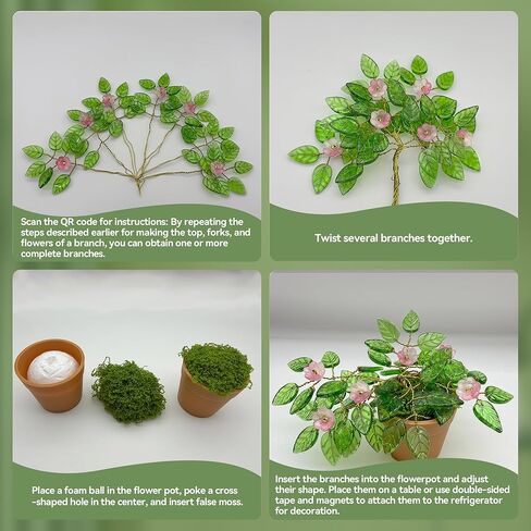 XHYMIA Beaded Plant Kit Green Glass Leaf Beads, Flower Glass Beads Mini Forever Plant Making and DIY Crafts with Video Tutorials in Saudi Arabia