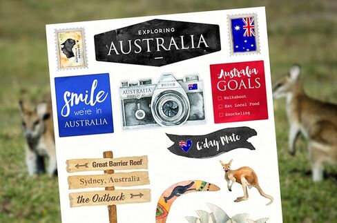 Australia Themed Stickers Sheet - Decorative Australia Stickers for Scrapbooking, Journals, Planners, Photo Album - Set of 2 Australia Scrapbook Sticker with Animals, Flag, Travel Inspired Designs in Kuwait