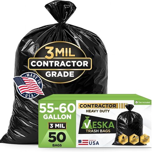 Contractor Trash Bags 55-60 Gallon Heavy Duty 3 Mil (MegaValue 50 Bags w/Ties) 55 Gallon Trash Bags Heavy Duty, Large Black Contractor Garbage Bags for Construction, Industrial Yard Leaf & Lawn Bags in Saudi Arabia