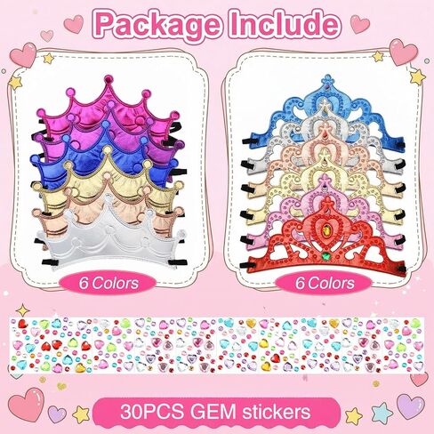 COMNICO 66 Pcs Birthday Foam Crowns Set, Princess Tiaras Crowns Bulk Diamond Sticker Kits DIY Prince Crown Kit for Birthday Party Favors School Classroom Supplies in Kuwait