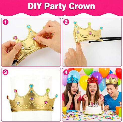 COMNICO 66 Pcs Birthday Foam Crowns Set, Princess Tiaras Crowns Bulk Diamond Sticker Kits DIY Prince Crown Kit for Birthday Party Favors School Classroom Supplies in Kuwait