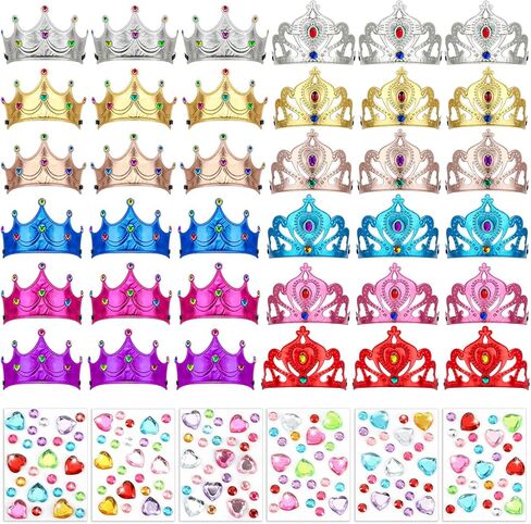 COMNICO 66 Pcs Birthday Foam Crowns Set, Princess Tiaras Crowns Bulk Diamond Sticker Kits DIY Prince Crown Kit for Birthday Party Favors School Classroom Supplies in Kuwait