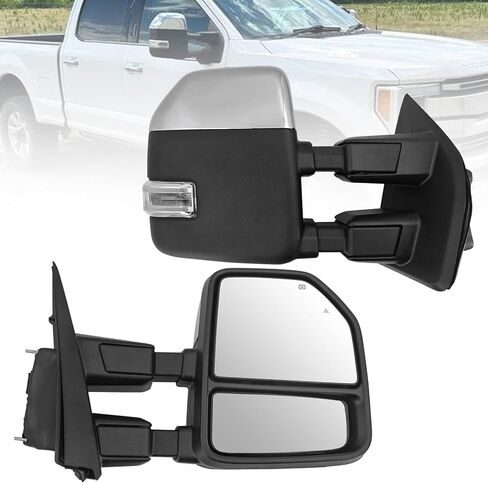 مرآة سحب الجانب الأيمن من الكروم تناسب Ford F250 F350 F450 F550 2017-2022 (بدون تصغير الطاقة) مع دعم BSM للطاقة القابلة للطي/ضبط الزجاج/التسخين مع إشارة الانعطاف/البركة/ضوء القيادة 15 دبابيس in Kuwait