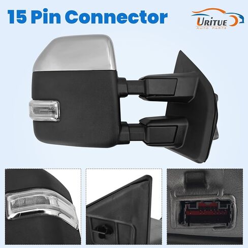 مرآة سحب الجانب الأيمن من الكروم تناسب Ford F250 F350 F450 F550 2017-2022 (بدون تصغير الطاقة) مع دعم BSM للطاقة القابلة للطي/ضبط الزجاج/التسخين مع إشارة الانعطاف/البركة/ضوء القيادة 15 دبابيس in Kuwait