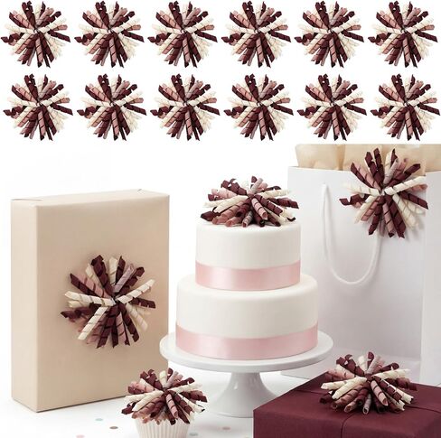 Tigeen 12 Pcs Sage Green Bows Blush Pink Curly Ribbon 5" for Gift Wrapping for Weeding, Self Adhesive Burst Gift Bow for Presents Box, Treat Bag, Wine Bottle, Baby Shower, Birthday Party Decor in Kuwait