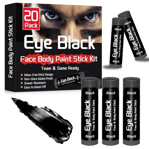 20 Pack Eye Black Stick for Sports, Anti-Glare Under Eye Black for Baseball Football Softball, Sweatproof Sports Face Paint for Athletes, Team, Game Day & Fans (All Black) in Saudi Arabia