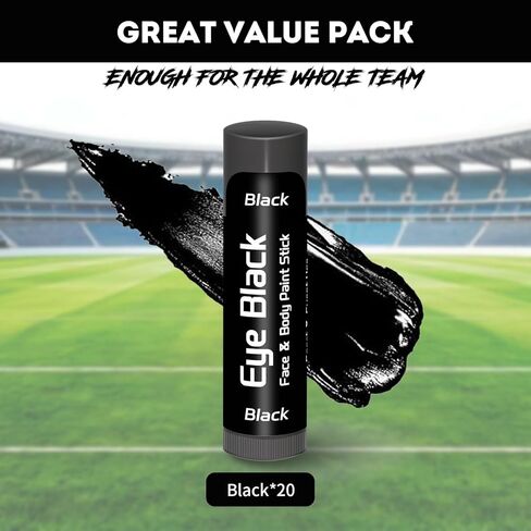 20 Pack Eye Black Stick for Sports, Anti-Glare Under Eye Black for Baseball Football Softball, Sweatproof Sports Face Paint for Athletes, Team, Game Day & Fans (All Black) in Saudi Arabia
