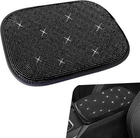 Bling Car Armrest Cover, 11.81" x 8.66" Sparkling Auto Center Console Cover Pad, Anti-Scratch & Non-Slip Arm Rest Cushion Pad, Universal Bling Car Accessories for Women Girl (Black) in Saudi Arabia