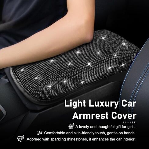 Bling Car Armrest Cover, 11.81" x 8.66" Sparkling Auto Center Console Cover Pad, Anti-Scratch & Non-Slip Arm Rest Cushion Pad, Universal Bling Car Accessories for Women Girl (Black) in Saudi Arabia