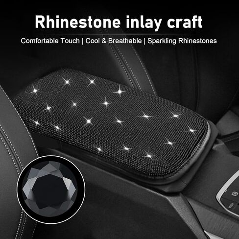 Bling Car Armrest Cover, 11.81" x 8.66" Sparkling Auto Center Console Cover Pad, Anti-Scratch & Non-Slip Arm Rest Cushion Pad, Universal Bling Car Accessories for Women Girl (Black) in Saudi Arabia