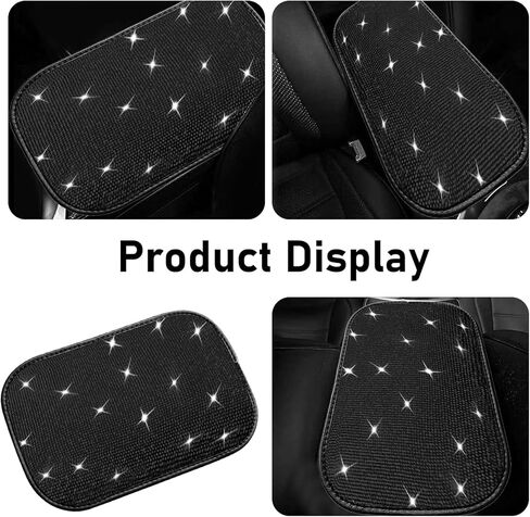 Bling Car Armrest Cover, 11.81" x 8.66" Sparkling Auto Center Console Cover Pad, Anti-Scratch & Non-Slip Arm Rest Cushion Pad, Universal Bling Car Accessories for Women Girl (Black) in Saudi Arabia