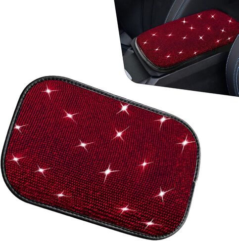 Bling Car Armrest Cover, 11.81" x 8.66" Sparkling Auto Center Console Cover Pad, Anti-Scratch & Non-Slip Arm Rest Cushion Pad, Universal Bling Car Accessories for Women Girl (Black) in Kuwait