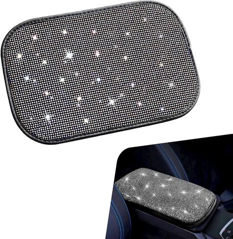 Bling Car Armrest Cover, 11.81" x 8.66" Sparkling Auto Center Console Cover Pad, Anti-Scratch & Non-Slip Arm Rest Cushion Pad, Universal Bling Car Accessories for Women Girl (Black) in Saudi Arabia