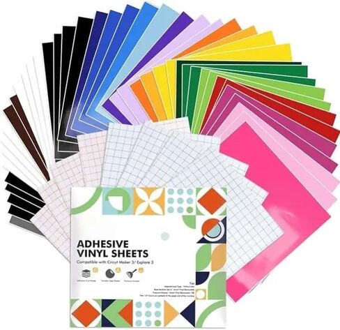 52 Pack Removable Adhesive Vinyl, 22 Colors 13 × 12 in Vinyl Sheets Compatible with Cricut Maker 4/Maker 3/Explore 4/Explore 3 with 8 Transfer Paper Sheets, Matless Self Adhesive Vinyl for DIY Crafts in Saudi Arabia