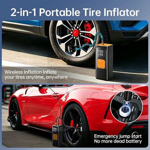 Tire Inflator Portable Air Compressor, 150 PSI Air Pump for Car Tires with Power Bank, 12V DC Car Plug, Fast Inflation 25L/Min,Auto Shut-Off and Digital Display for Cars, Motorcycles, Bicycles, Balls in Saudi Arabia