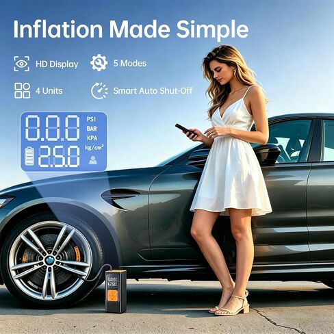 Tire Inflator Portable Air Compressor, 150 PSI Air Pump for Car Tires with Power Bank, 12V DC Car Plug, Fast Inflation 25L/Min,Auto Shut-Off and Digital Display for Cars, Motorcycles, Bicycles, Balls in Saudi Arabia