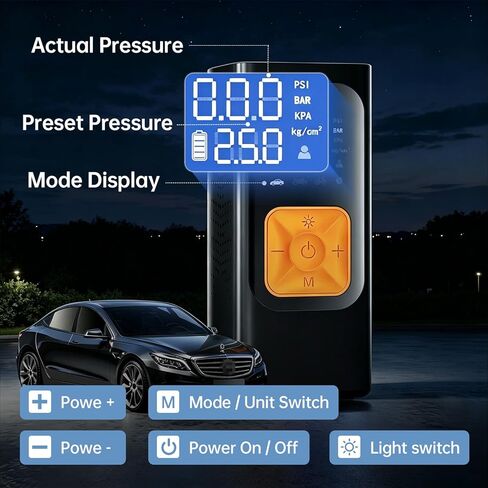 Tire Inflator Portable Air Compressor, 150 PSI Air Pump for Car Tires with Power Bank, 12V DC Car Plug, Fast Inflation 25L/Min,Auto Shut-Off and Digital Display for Cars, Motorcycles, Bicycles, Balls in Saudi Arabia