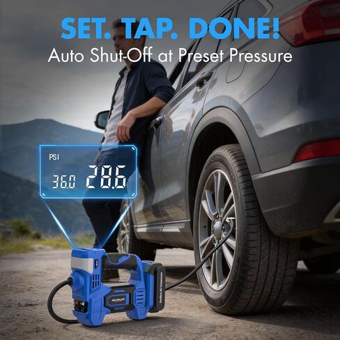 Tire Inflator Portable Air Compressor,20V Cordless Tire Inflator with 150PSI Max,4X Faster Portable Air Pump,Battery Powered Pump with Digital Pressure Gauge for Car Tires,Motorcycle,Bike,Balls in Saudi Arabia