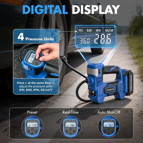 Tire Inflator Portable Air Compressor,20V Cordless Tire Inflator with 150PSI Max,4X Faster Portable Air Pump,Battery Powered Pump with Digital Pressure Gauge for Car Tires,Motorcycle,Bike,Balls in Saudi Arabia