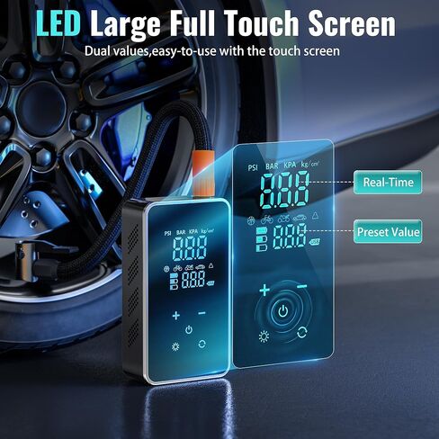 Tire Inflator Portable Air Compressor – 150 PSI Air Pump Cordless, with Digital Gauge, Touchscreen Auto Shut-Off, LED Light for Car, Motorcycle, Bike and More in Saudi Arabia