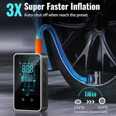 Tire Inflator Portable Air Compressor – 150 PSI Air Pump Cordless, with Digital Gauge, Touchscreen Auto Shut-Off, LED Light for Car, Motorcycle, Bike and More in Saudi Arabia