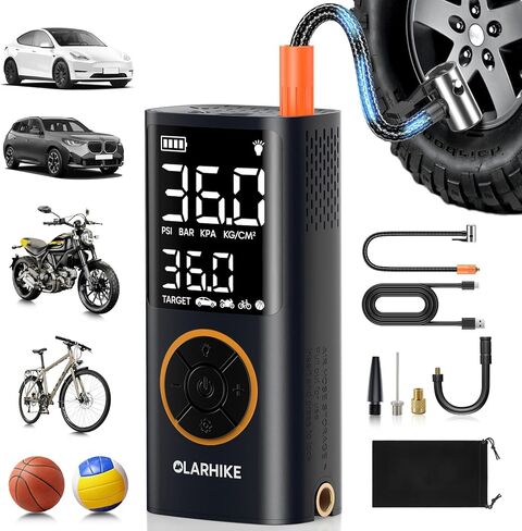 OlarHike Tire Inflator Portable Air Compressor, 5000mAh,USB-A & Power Bank,Smart Dual Hose System, Auto Air Comprassor for Car Tires, Balls,Bike, Motorcycles, with LED Light & Digital Pressure Gauge in Kuwait