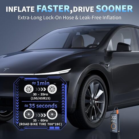 OlarHike Tire Inflator Portable Air Compressor, 5000mAh,USB-A & Power Bank,Smart Dual Hose System, Auto Air Comprassor for Car Tires, Balls,Bike, Motorcycles, with LED Light & Digital Pressure Gauge in Kuwait