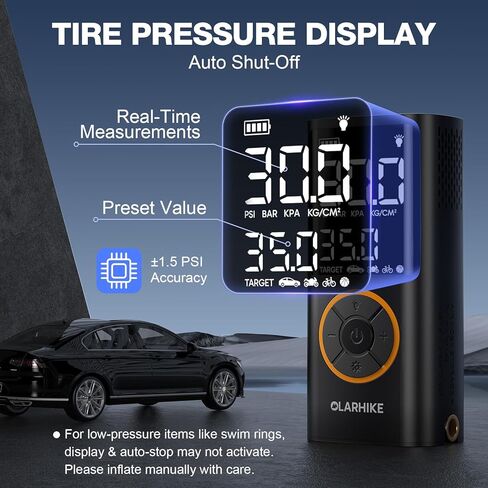 OlarHike Tire Inflator Portable Air Compressor, 5000mAh,USB-A & Power Bank,Smart Dual Hose System, Auto Air Comprassor for Car Tires, Balls,Bike, Motorcycles, with LED Light & Digital Pressure Gauge in Kuwait