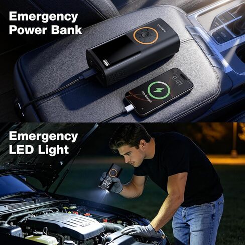OlarHike Tire Inflator Portable Air Compressor, 5000mAh,USB-A & Power Bank,Smart Dual Hose System, Auto Air Comprassor for Car Tires, Balls,Bike, Motorcycles, with LED Light & Digital Pressure Gauge in Kuwait