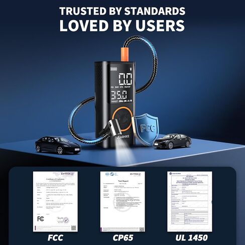 OlarHike Tire Inflator Portable Air Compressor, 5000mAh,USB-A & Power Bank,Smart Dual Hose System, Auto Air Comprassor for Car Tires, Balls,Bike, Motorcycles, with LED Light & Digital Pressure Gauge in Kuwait