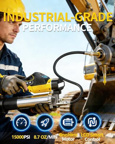 Brushless Electric Grease Gun, 5-Speed LCD Smart Control, 15000 PSI High Pressure, Cordless Grease Gun with 2×4000mAh Batteries & Fast Charger for Farm & Heavy Equipment in Saudi Arabia