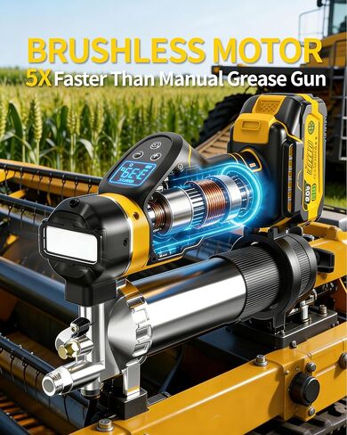 Brushless Electric Grease Gun, 5-Speed LCD Smart Control, 15000 PSI High Pressure, Cordless Grease Gun with 2×4000mAh Batteries & Fast Charger for Farm & Heavy Equipment in Saudi Arabia