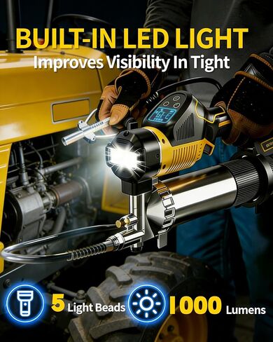 Brushless Electric Grease Gun, 5-Speed LCD Smart Control, 15000 PSI High Pressure, Cordless Grease Gun with 2×4000mAh Batteries & Fast Charger for Farm & Heavy Equipment in Saudi Arabia