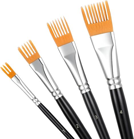 Professional Comb Brush Set - 4PCS Texture Brushes for Acrylic Painting, Oil and Watercolor - Artist Rake Brushes for Detail Work in Saudi Arabia