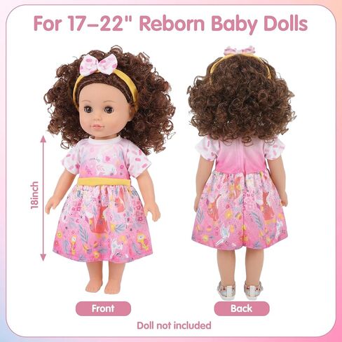 Qianyu 1 Set Doll Clothes and Headbands Realistic Reborn Baby Doll Clothes Accessories Doll Dress Outfits Set Include Skirts Hairband Cute Jumpsuit for 18 Inch Newborn Girl Dolls in Kuwait