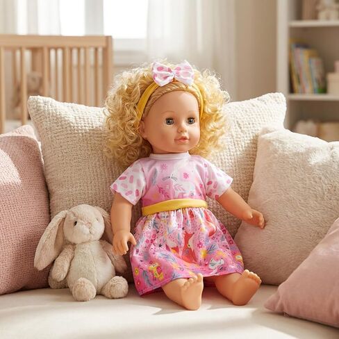 Qianyu 1 Set Doll Clothes and Headbands Realistic Reborn Baby Doll Clothes Accessories Doll Dress Outfits Set Include Skirts Hairband Cute Jumpsuit for 18 Inch Newborn Girl Dolls in Kuwait