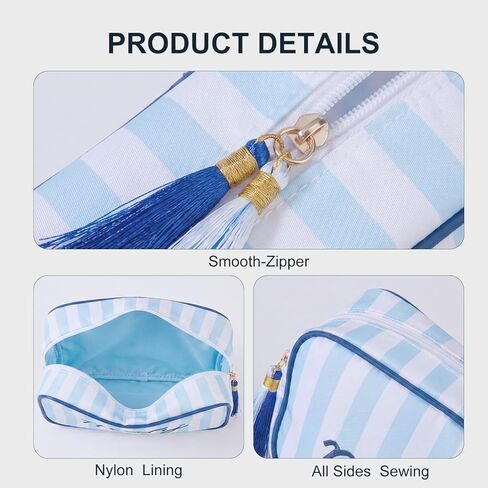 Mahjong Tile Bag Set -Blue 2-Piece Striped Thickened Canvas Tile Case & Embroidered Pouch for 166 Tiles, Dice, Coins - Portable Travel Kit for Club Members, Parties & Gifts in Saudi Arabia