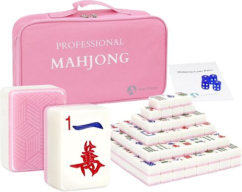 Engraved American Mahjong Tiles Set, 166 Pink 1.4" Melamine Mahjong Tiles, Easy-to-Read Jumbo Size Mah Jongg Game with Storage Bag, NMJL Compatible, for Seniors & Family Game Night (Pink, 1.4 inches) in Kuwait