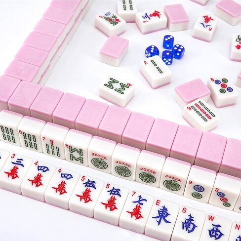 Engraved American Mahjong Tiles Set, 166 Pink 1.4" Melamine Mahjong Tiles, Easy-to-Read Jumbo Size Mah Jongg Game with Storage Bag, NMJL Compatible, for Seniors & Family Game Night (Pink, 1.4 inches) in Kuwait