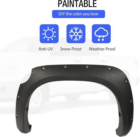 Fender Flares Compatible with 2007–2013 Toyota Tundra, Pocket Bolt-On Style Wheel Arch Extensions, Textured Black 4PCS Set (Front & Rear), UV Resistant ABS, Off-Road Wide Body Truck in Kuwait