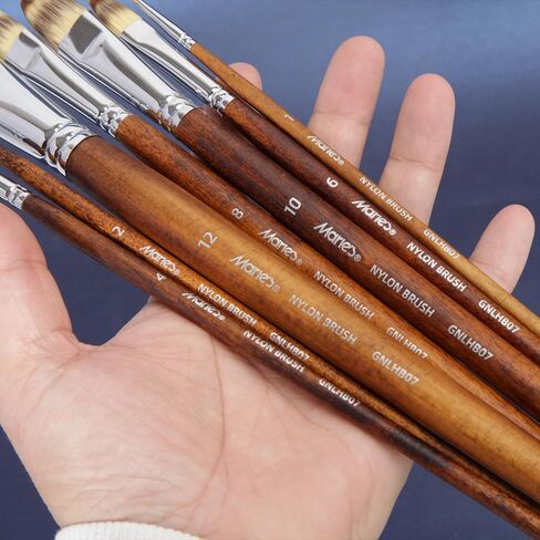 Marie's 7 Pcs Artist Paint Brush Set, Synthetic Nylon Brushes with Filbert and Liner Tips, Wood Handle Painting Brushes for Watercolor, Acrylic, Gouache, Oil, Practice and Professional Artwork in Saudi Arabia