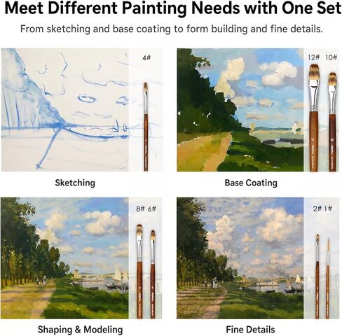 Marie's 7 Pcs Artist Paint Brush Set, Synthetic Nylon Brushes with Filbert and Liner Tips, Wood Handle Painting Brushes for Watercolor, Acrylic, Gouache, Oil, Practice and Professional Artwork in Saudi Arabia