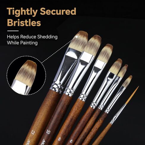 Marie's 7 Pcs Artist Paint Brush Set, Synthetic Nylon Brushes with Filbert and Liner Tips, Wood Handle Painting Brushes for Watercolor, Acrylic, Gouache, Oil, Practice and Professional Artwork in Saudi Arabia