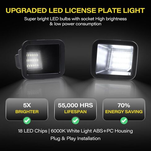 LED License Plate Light Assembly 6000K White 2PCS Compatible with 2017-2025 Ford F250 F350 F450 Super Duty Pickup Truck 18-SMD Bright Tag Lamp with Socket Direct OEM Replacement HC3Z-13550-A/B/C/D in Kuwait