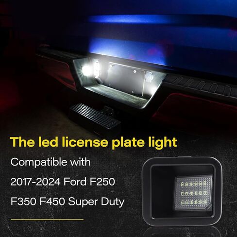 LED License Plate Light Assembly 6000K White 2PCS Compatible with 2017-2025 Ford F250 F350 F450 Super Duty Pickup Truck 18-SMD Bright Tag Lamp with Socket Direct OEM Replacement HC3Z-13550-A/B/C/D in Kuwait