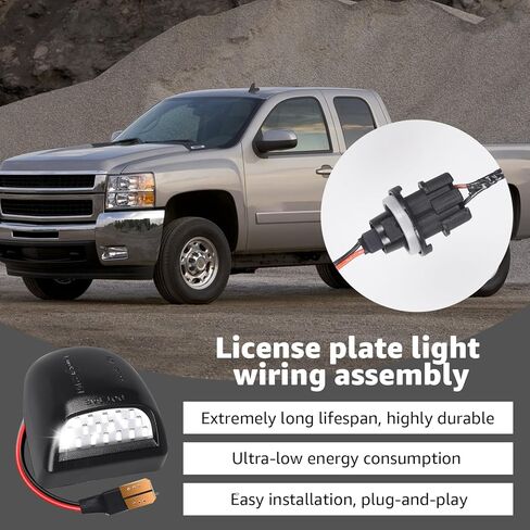 مناسب لسيارة Chevy Silverado GMC Sierra 1500 2500 3500 LED لوحة الترخيص الخلفية مع مجموعة أسلاك المقبس المتوافقة مع Suburban Tahoe Cadillac Escalade EXT (قطعتان) in Kuwait